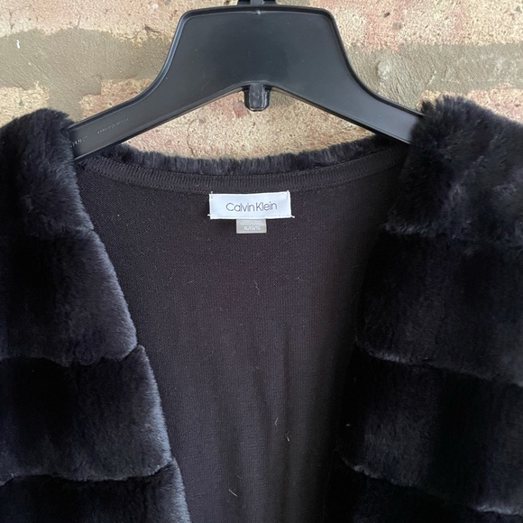 Calvin Klein Faux Fur Black Crop Jacket - Picture 2 of 3
